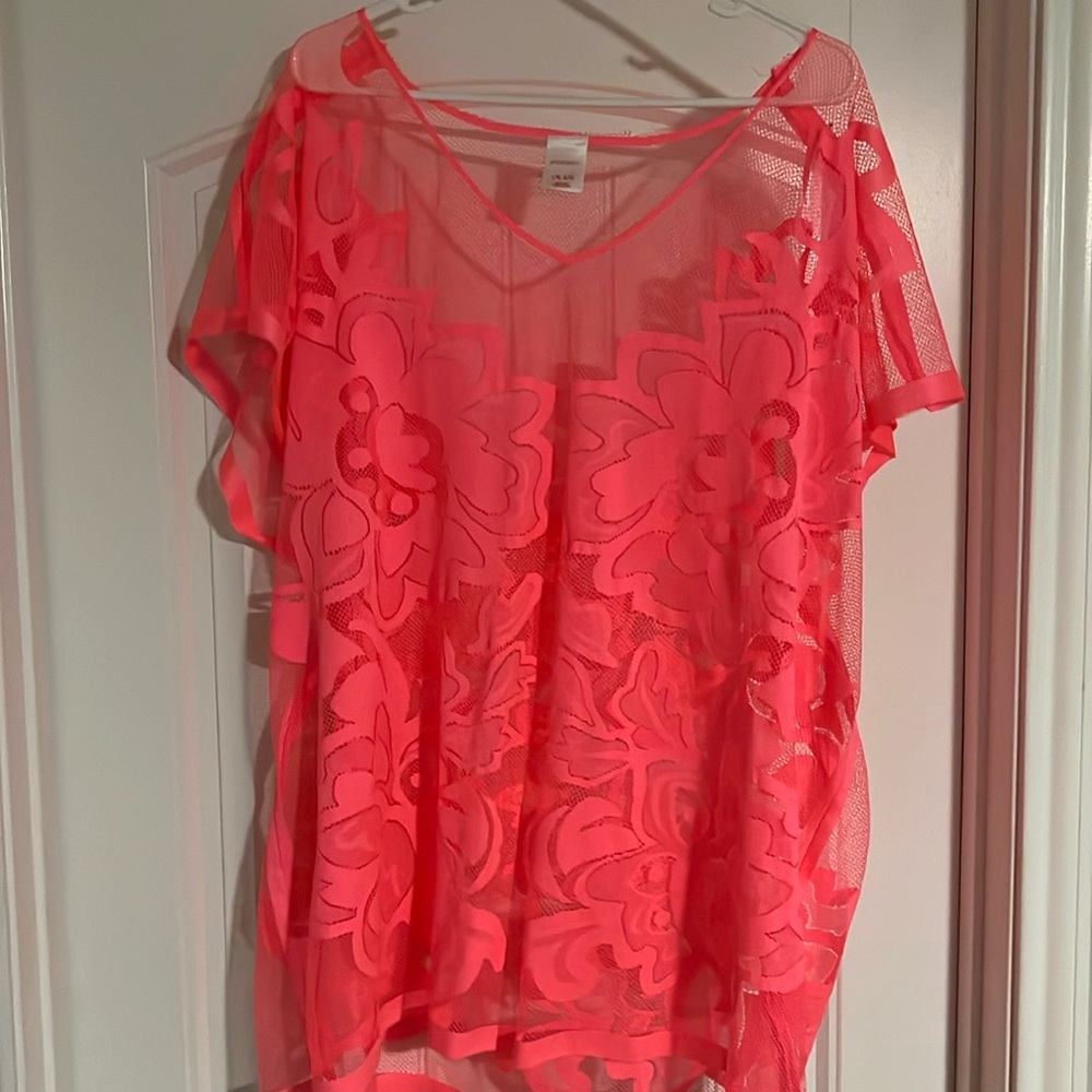 Pink see through cover up. Flower design, excellent conditions